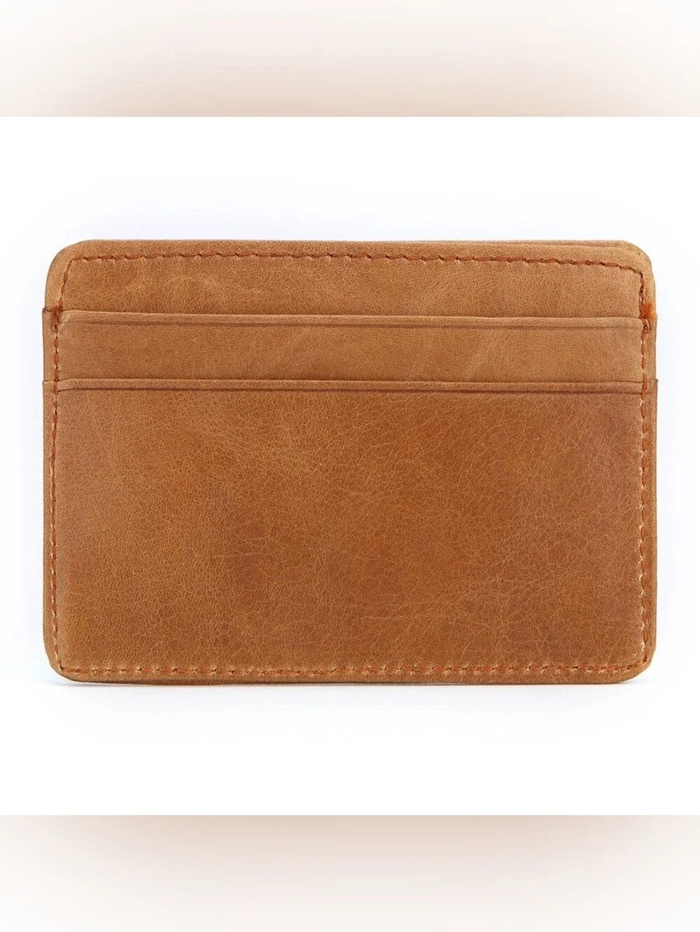 Men's Slim Genuine Leather Card Holder Wallet - Tan